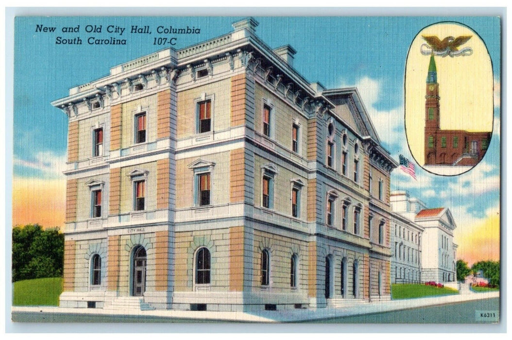 c1940 New Old City Hall Exterior Building Road Columbia South Carolina Postcard
