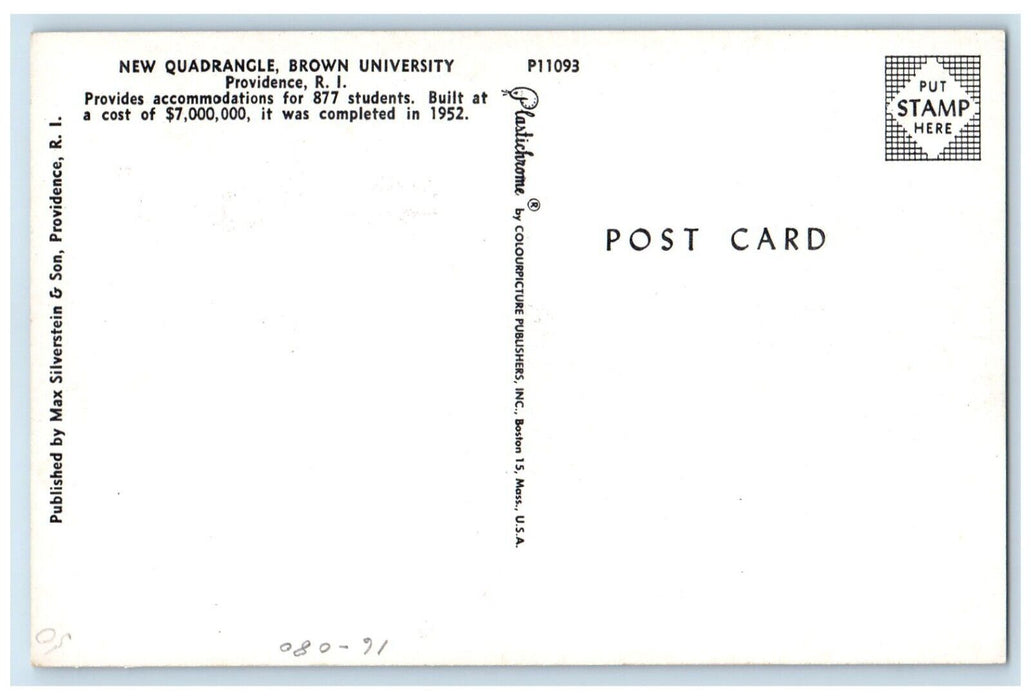 c1960 New Quadrangle Brown University Providence Rhode Island Vintage Postcard