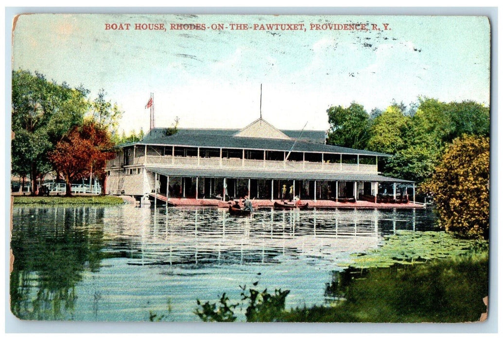 1908 Boat House Rhodes On The Pawtuxet Exterior Providence Rhode Island Postcard