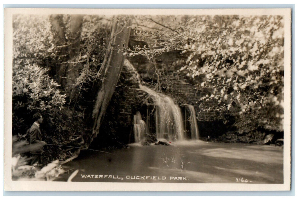 c1940's Waterfall Scene Cuckfield Park England Posted RPPC Photo Postcard