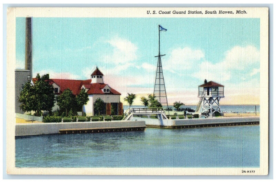 c1940 U.S. Coast Guard Station Exterior Building South Haven Michigan Postcard