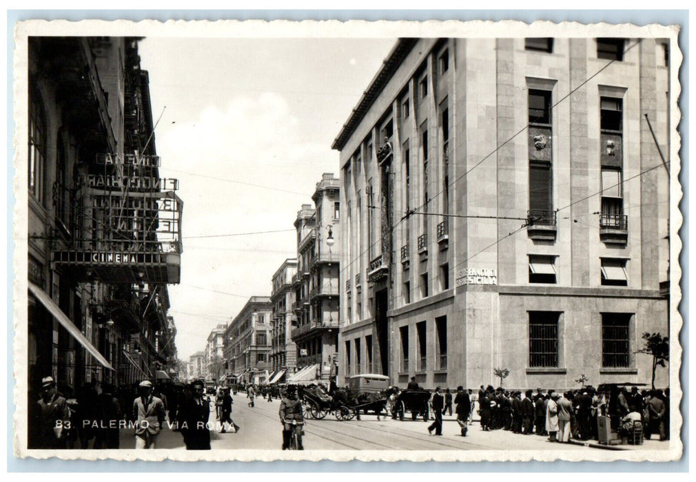 c1950's Palermo Street Via Rome Italy Trolley Car Horses RPPC Photo Postcard
