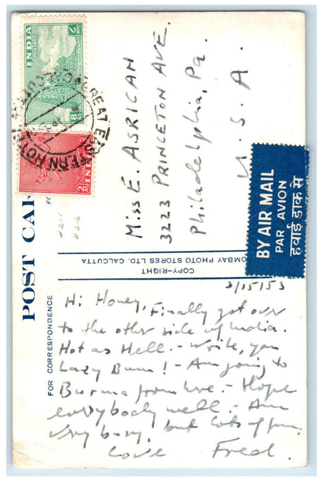 c1950's Front View Victoria Memorial Calcutta India RPPC Photo Postcard