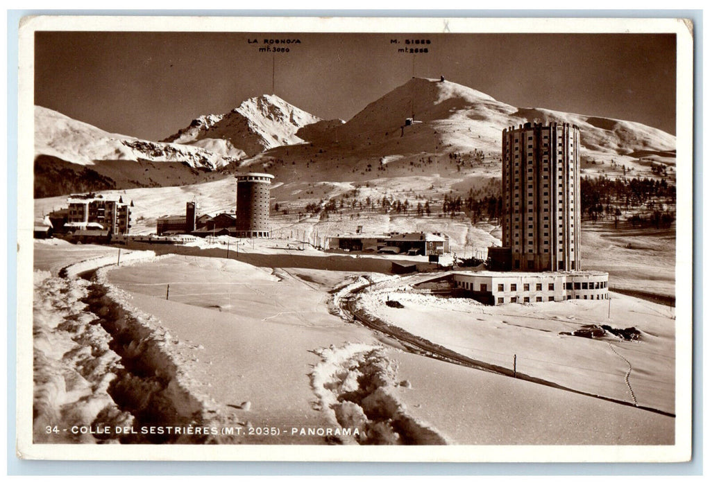 1938 Panorama Hill Of Sestriere Torino Italy RPPC Photo Postcard