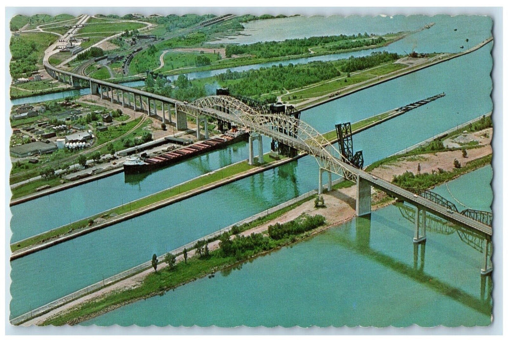 1971 Sault Ste. Marie International Bridge St. Mary's River Michigan MI Postcard