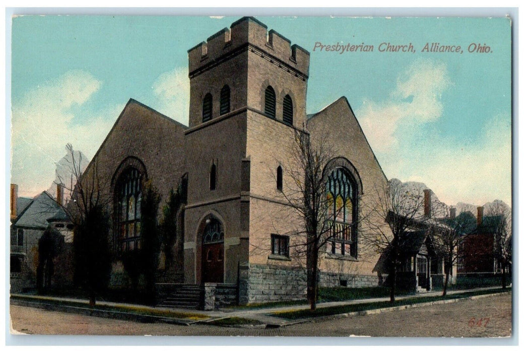 c1910 Exterior View Presbyterian Church Building Alliance Ohio Unposted Postcard