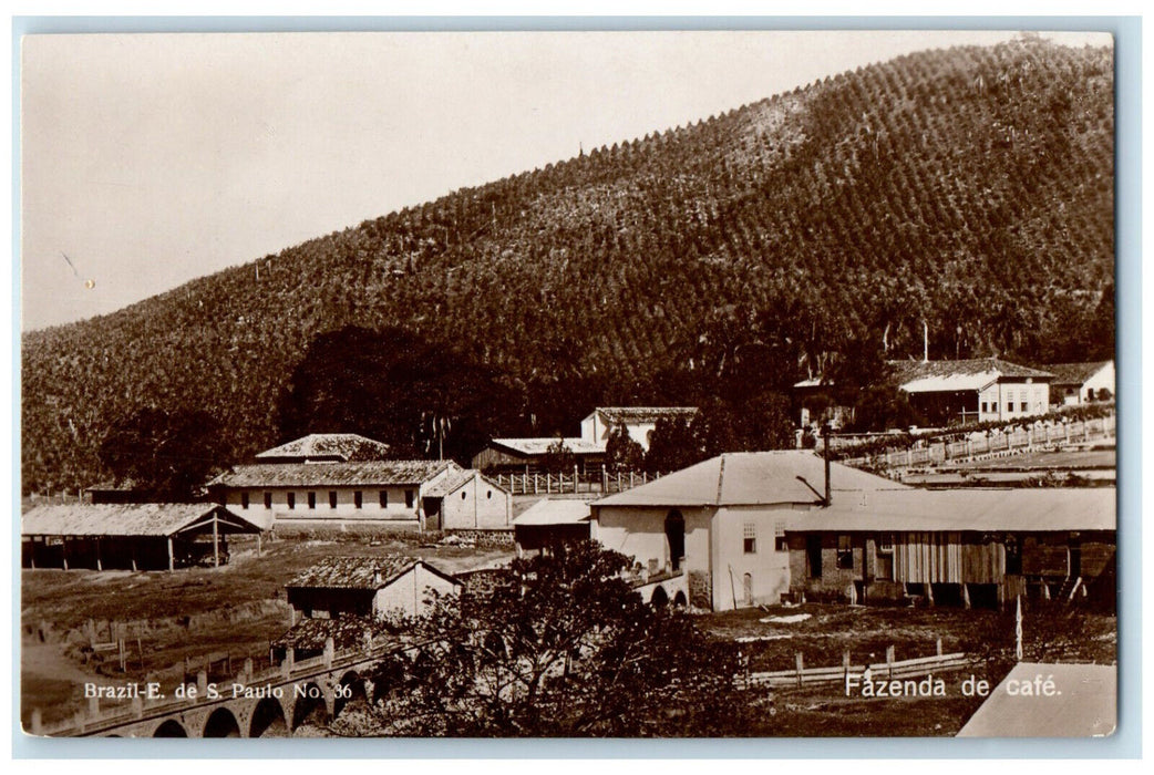 c1930's View of Building of Fazenda De Cafe Brazil Vintage RPPC Photo Postcard