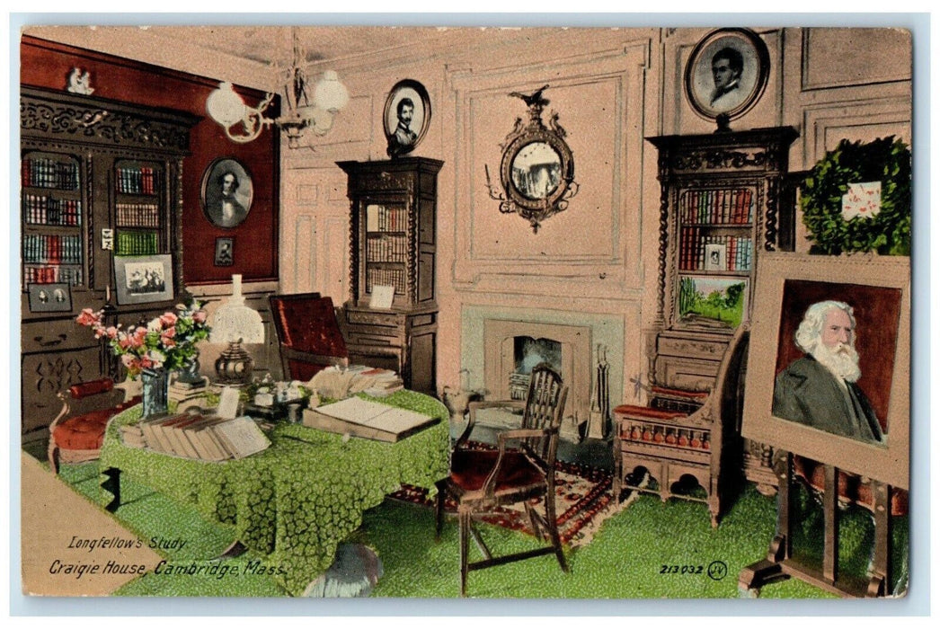 1910 Interior Longfellow Study Craigie House Cambridge Massachusetts MA Postcard