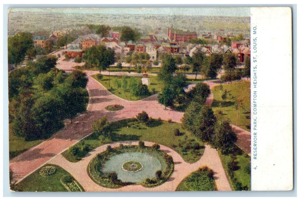 1910 Birds Eye View Reservoir Park Compton Heights St Louis Missouri MO Postcard