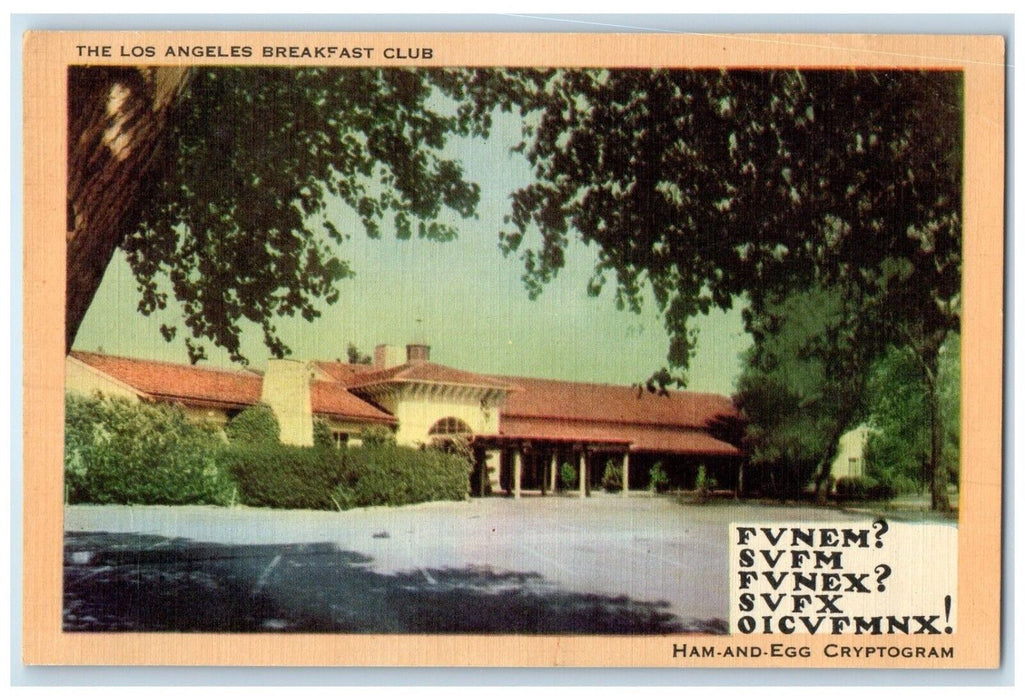 c1940 Los Angeles Breakfast Club Shrine Friendship Club Hospitality CA Postcard