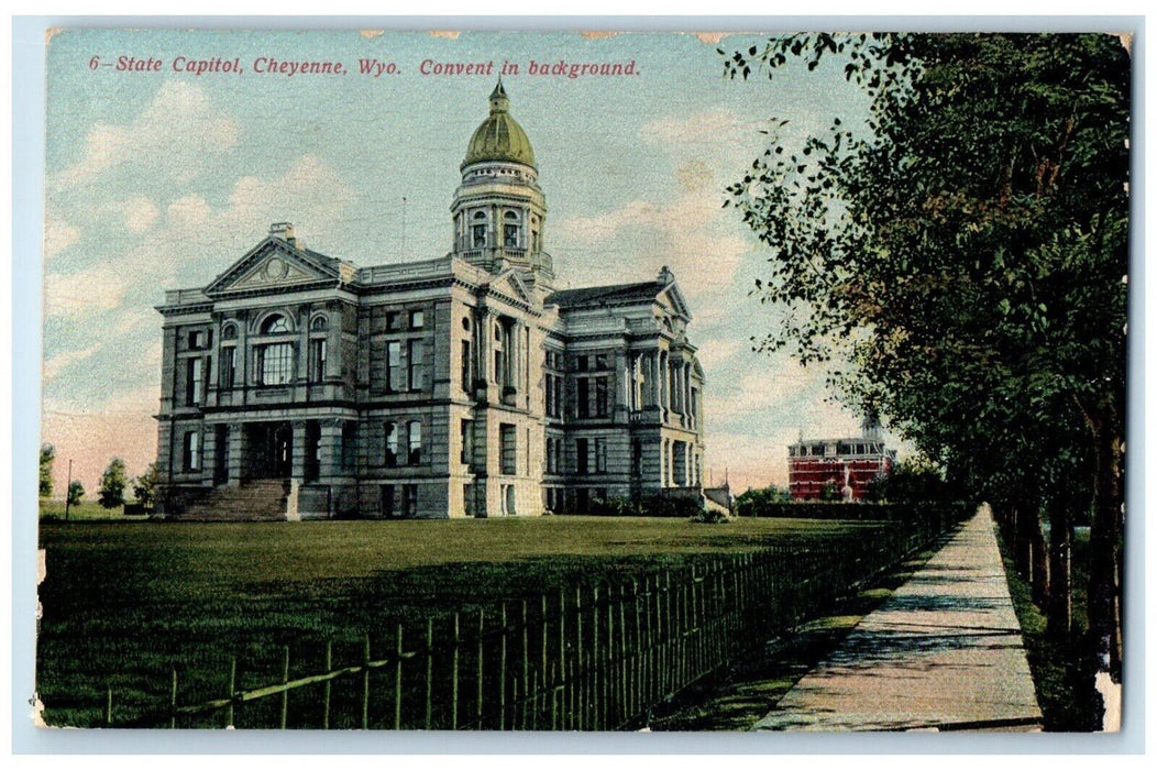 1910 Exterior View State Capitol Convent Background Cheyenne Wyoming WY Postcard