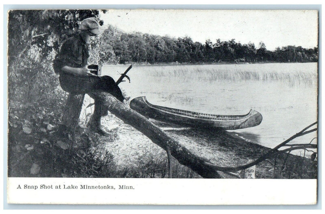 c1910 Scenic View Boat Man Sitting Snap Shot Lake Minnetonka Minnesota Postcard