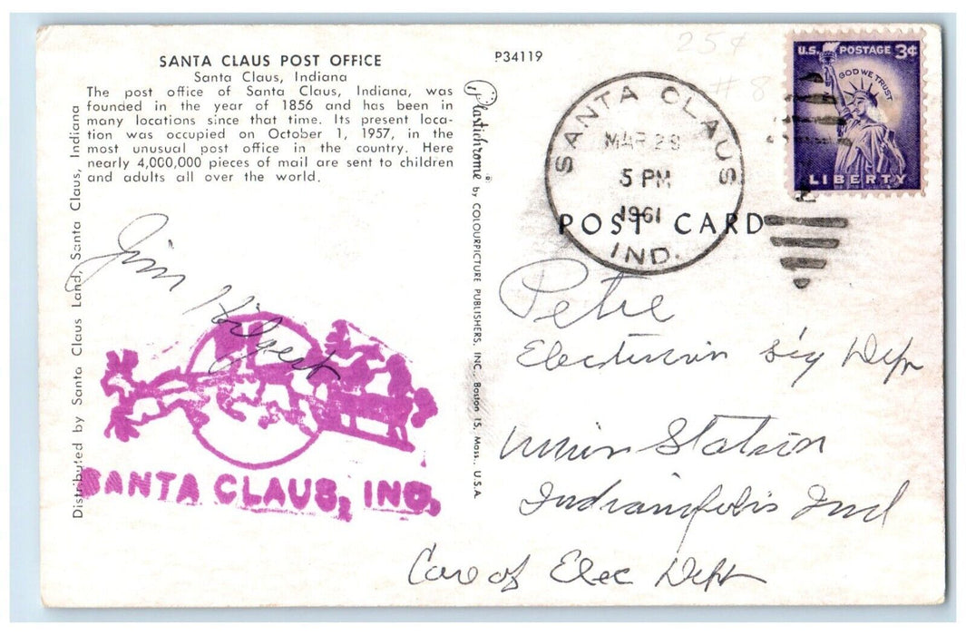 1961 Exterior View Santa Claus Post Office Santa Claus Indiana Vintage Postcard