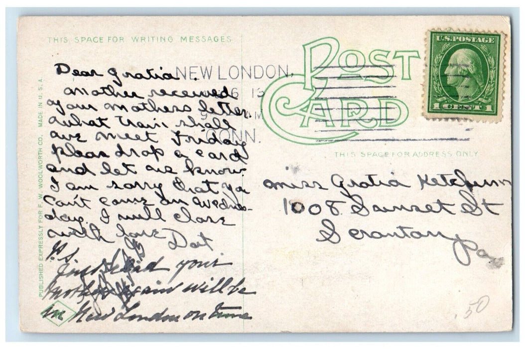 1913 Railroad Bridge Thames River Moonlight New London Connecticut CT Postcard