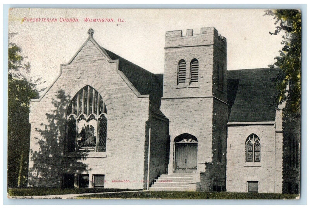 1907 Exterior View Presbyterian Church Building Wilmington Illinois IL Postcard