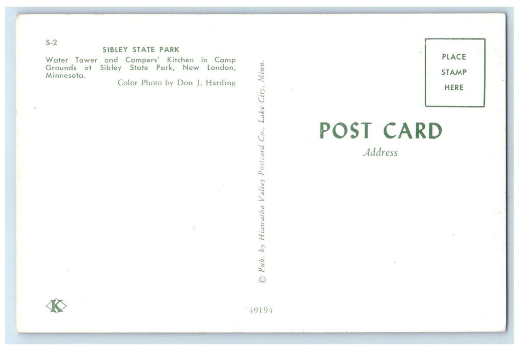 1960 Sibley State Park Water Tower Campers Kitchen New London Minnesota Postcard