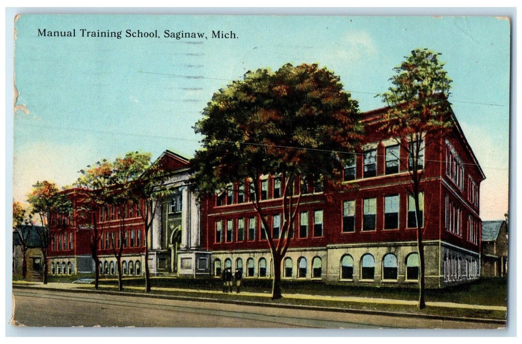 1913 Manual Training School Exterior Building Saginaw Michigan Vintage Postcard