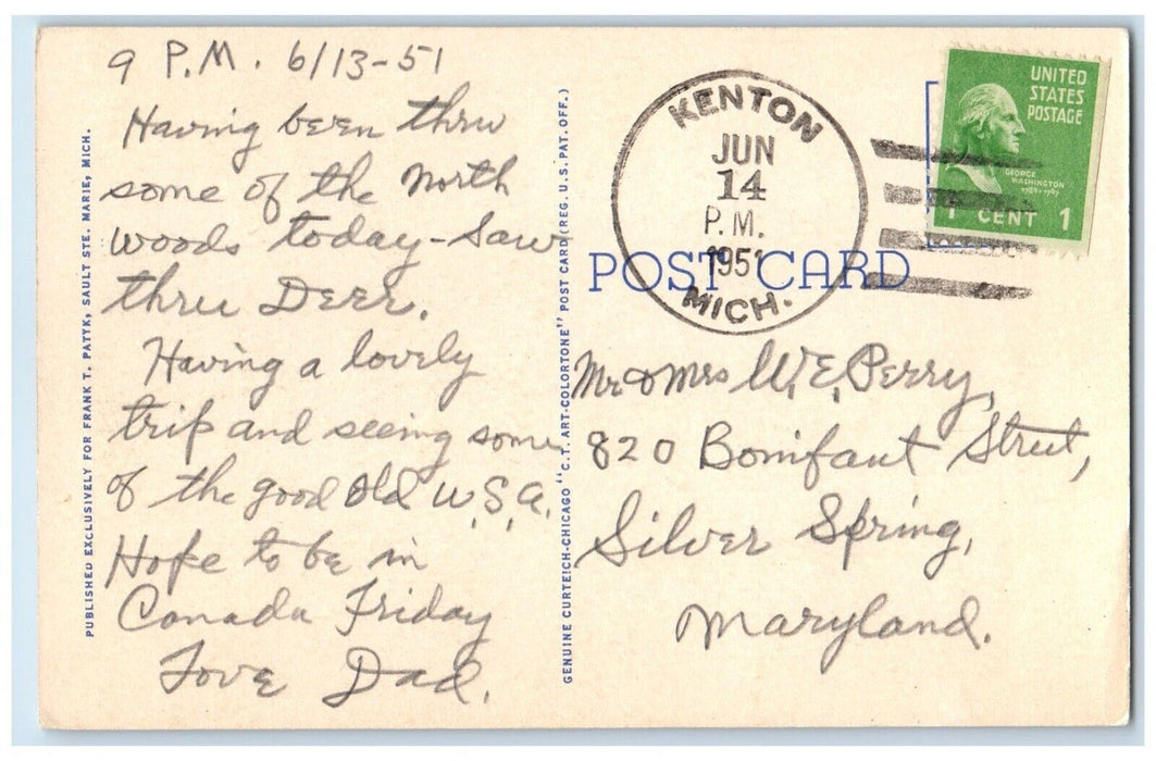 1951 Two Lake Freighters Locking Down Davis Lock Guard Soo Michigan MI Postcard