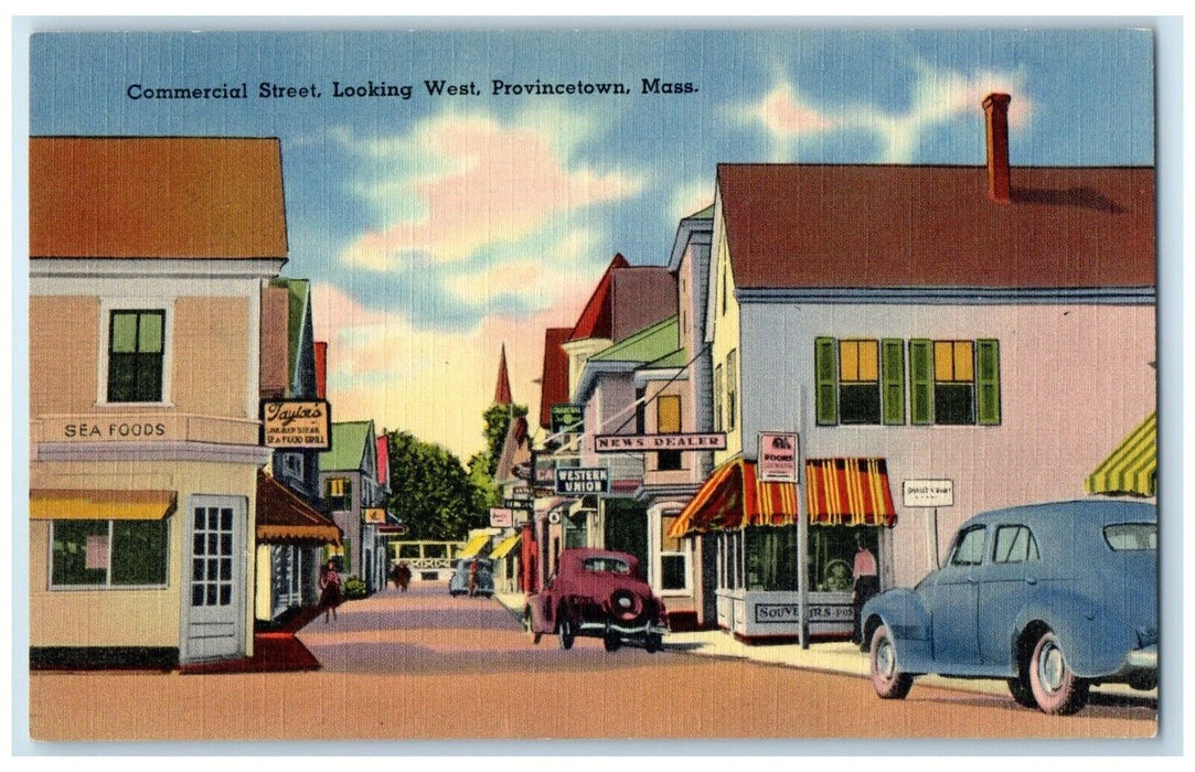 c1940 Commercial Street Looking West Provincetown Massachusetts Vintage Postcard