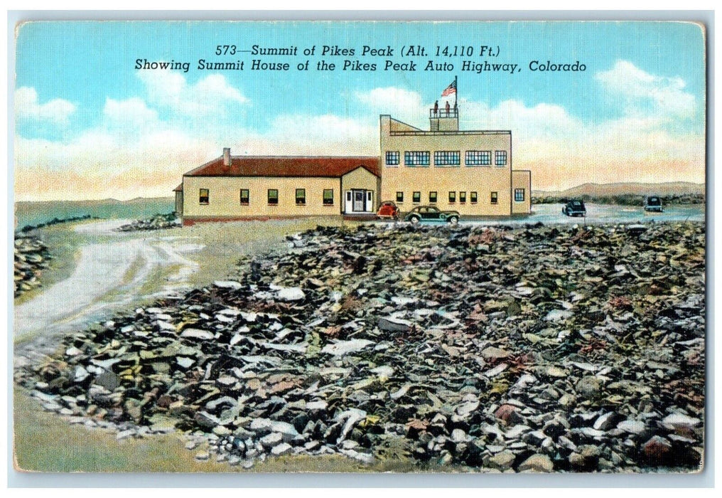 Summit Of Pikes Peak Showing Summit House Auto Highway Colorado CO Postcard