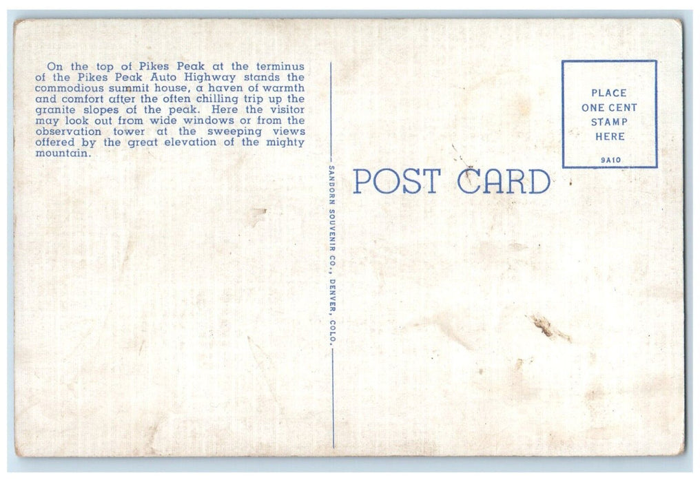 Summit Of Pikes Peak Showing Summit House Auto Highway Colorado CO Postcard