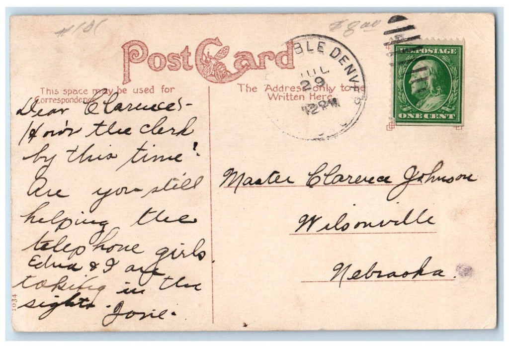 c1910's Brown Palace Hotel Building Street View Denver Colorado CO Postcard