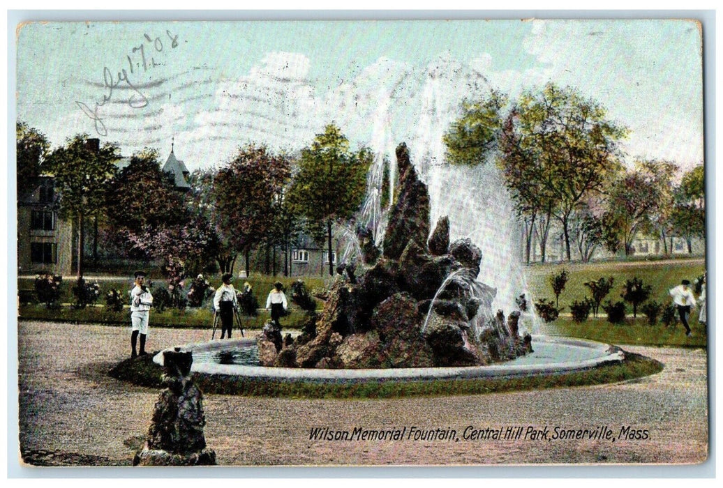 1908 Wilson Memorial Fountain Central Hill Somerville Massachusetts MA Postcard