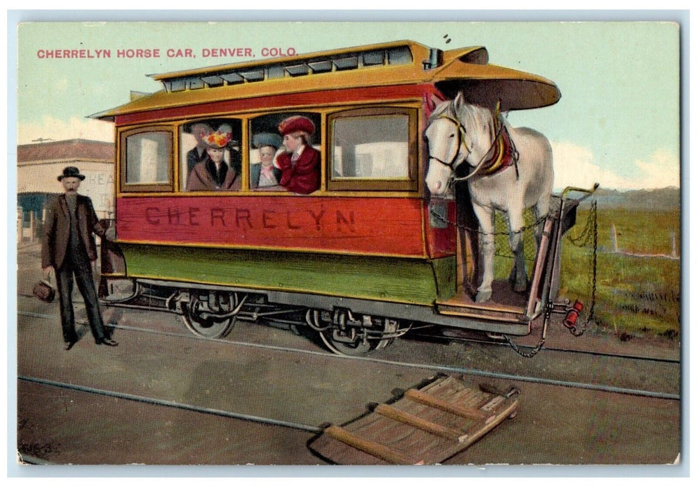 c1910's Cherrelyn Horse Car Trolley Denver Colorado CO Unposted Antique Postcard