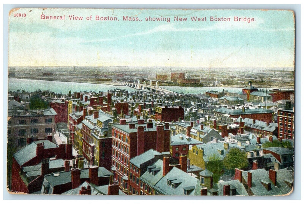 1910 New West Boston Bridge General View Boston Massachusetts Vintage Postcard