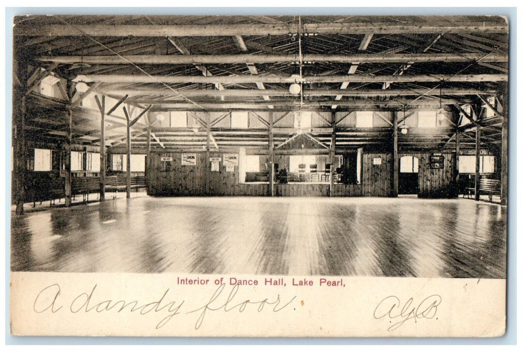 1909 Interior Dance Hall Lake Pearl Wrentham Massachusetts MA Vintage Postcard