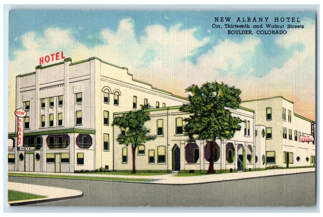 c1950's New Albany Hotel Building Street View Boulder Colorado CO Postcard