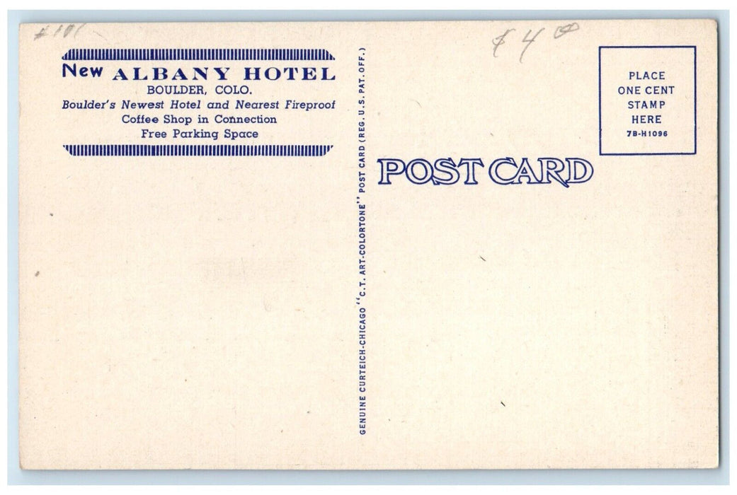 c1950's New Albany Hotel Building Street View Boulder Colorado CO Postcard