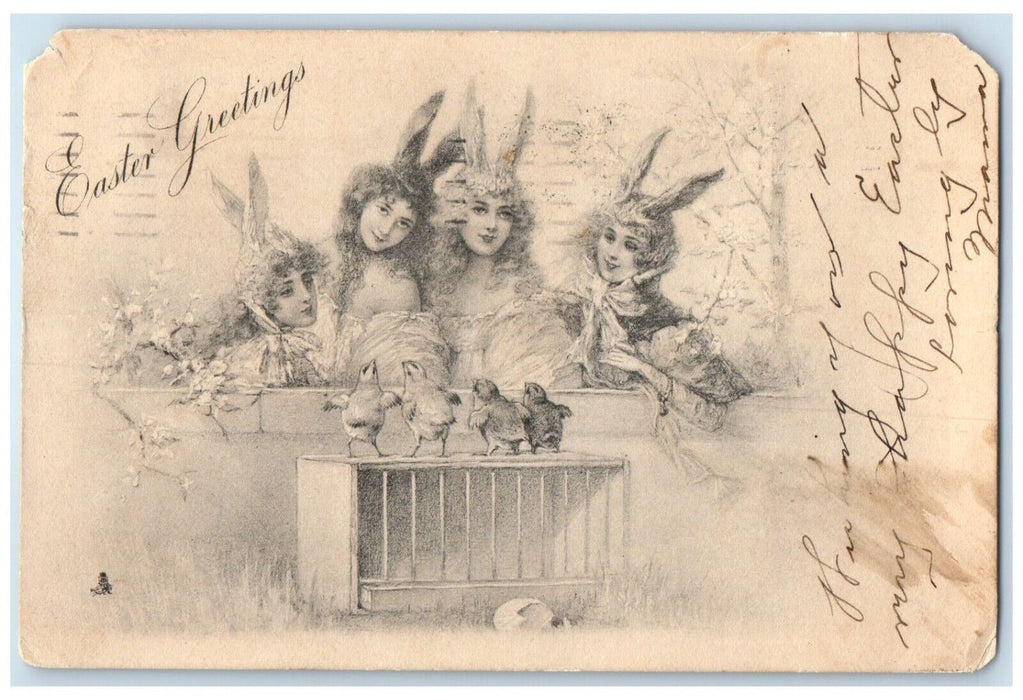 1904 Easter Greetings Pretty Women Bunny Costumes Washington DC Antique Postcard