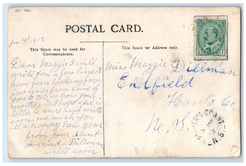 1912 EVA Name Large Letters Pretty Woman RPPC Photo Enfield Hants Co NS Postcard