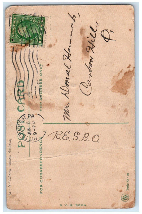 c1910's Railroad Train Engine Pittsburg Pennsylvania PA Posted Antique Postcard