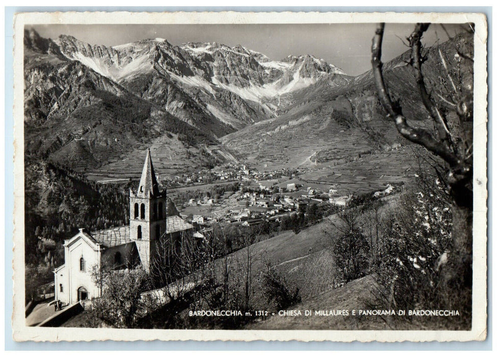 c1930's Millaures Church and Bardonecchia Panoramic View Italy Postcard