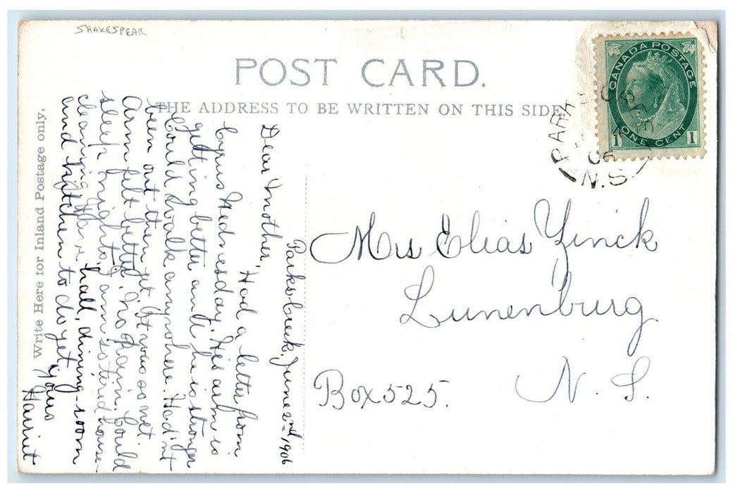 1906 Valentine Motto Butterfly King Henry Shakespear Lunenburg NS Postcard