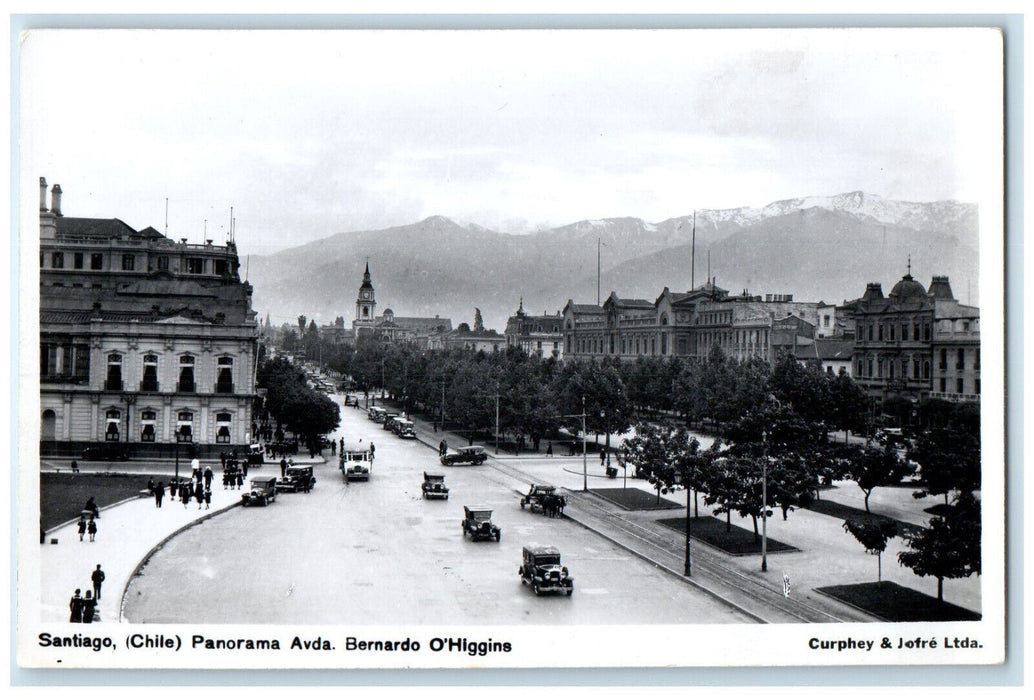 c1940's Panorama Avda. Bernardo O'Higgins Santiago Chile RPPC Photo Postcard