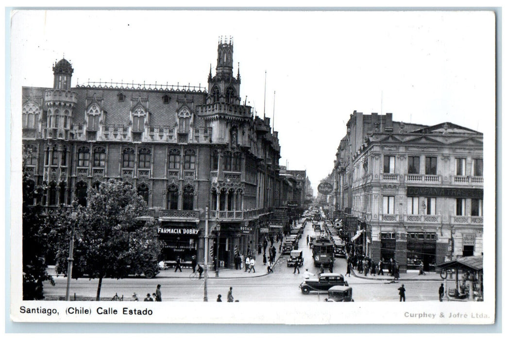 c1950's Estado Street Road Scene Businesses Santiago Chile RPPC Photo Postcard