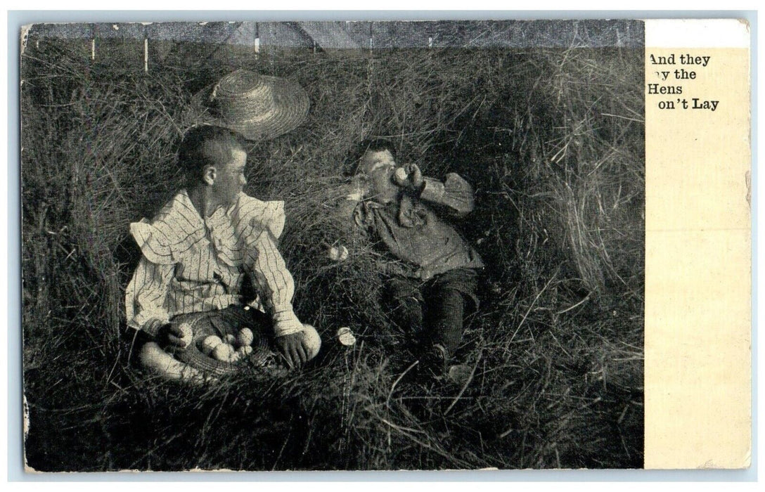 c1910's Boys Eating Eggs Lunenburg Co. Nova Scotia NS Canada Antique Postcard