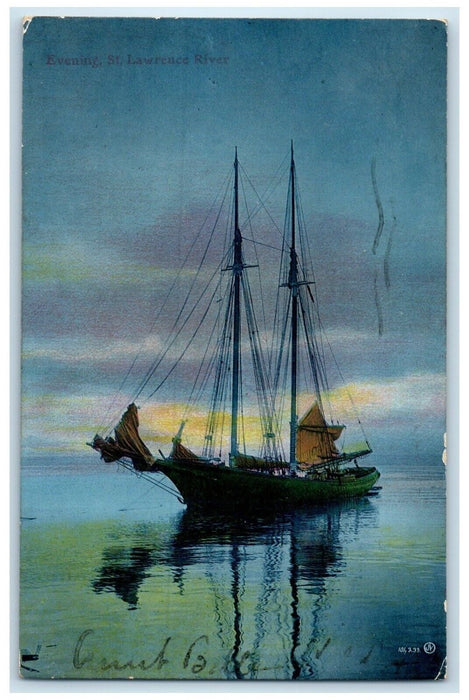1906 Evening St. Lawrence River Boat Scene Halifax Nova Scotia Canada Postcard