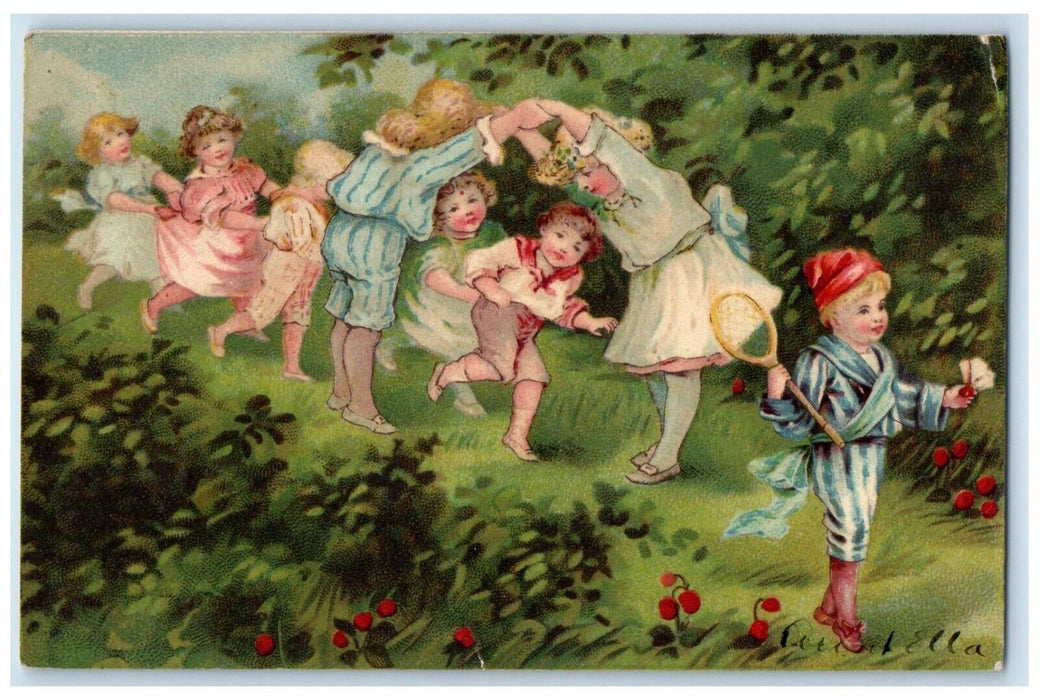 1908 Childrens Playing Badminton Flowers Hopewell New Jersey NJ Antique Postcard