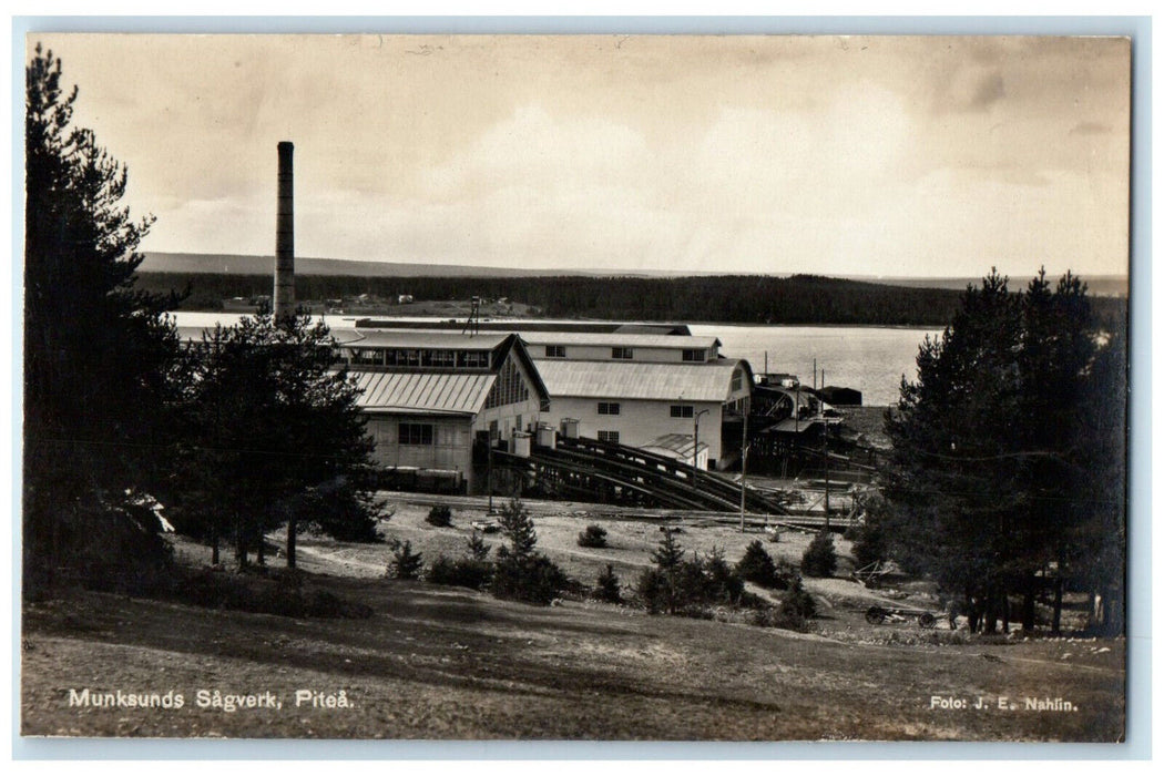 c1930's Scene at Munksunds Sagverk Pitea Sweden Vintage RPPC Photo Postcard