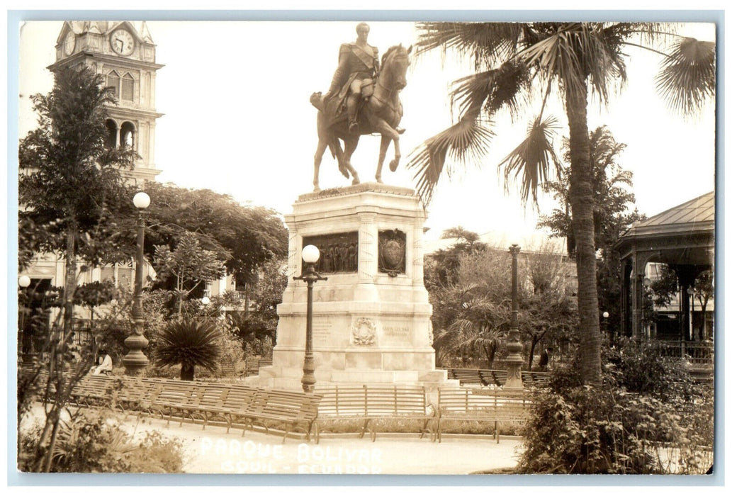 c1950's Bolivar Park Monument Guayaquil Ecuador Unposted RPPC Photo Postcard