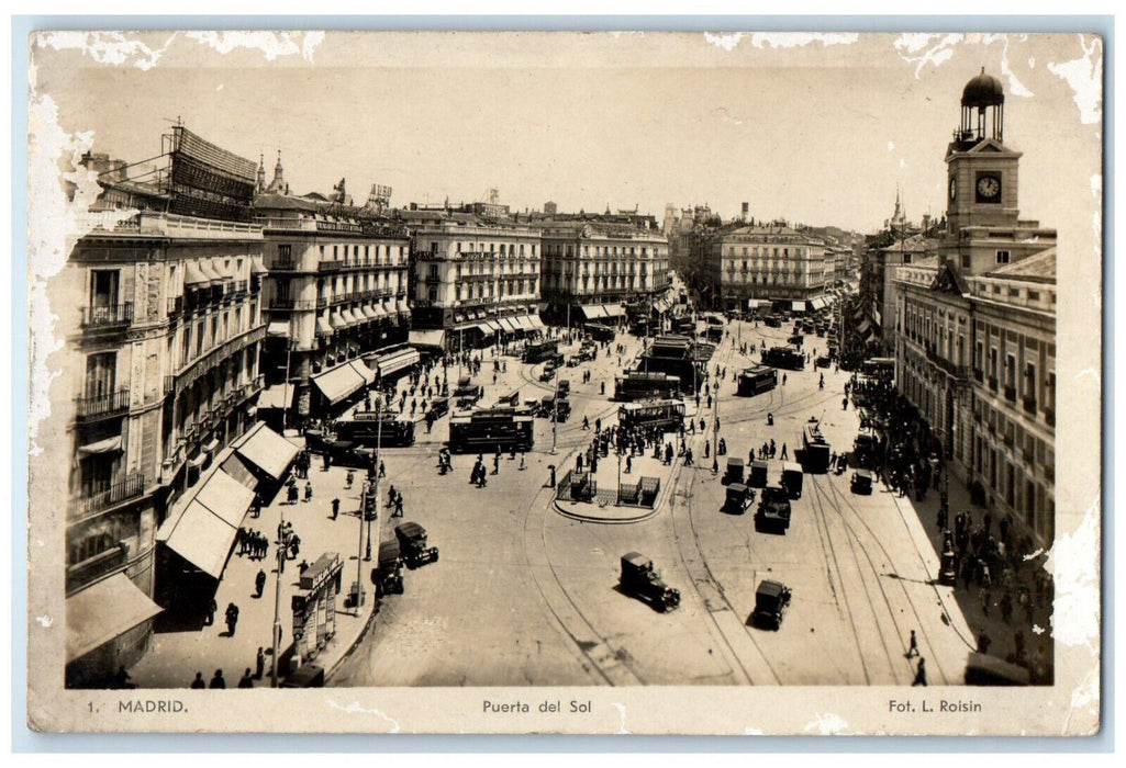 c1940's Puerta Del Sol Madrid Spain L Roisin Photo Vintage RPPC Photo Postcard
