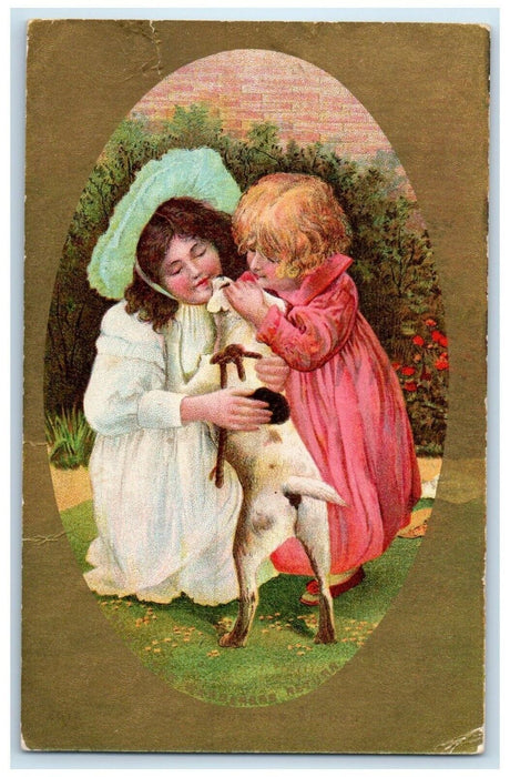 1910 Girls Kissing Terrier Dog Galt Ontario Canada Posted Antique Postcard