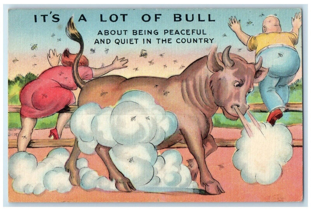 1949 Angry Bull Bees Fence Freehold New Jersey NJ Posted Vintage Postcard