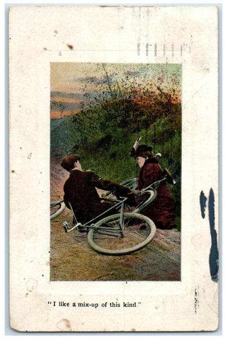 1909 Couple Bicycle I Like A Mix Up Of This Kind Quincy Illinois IL Postcard