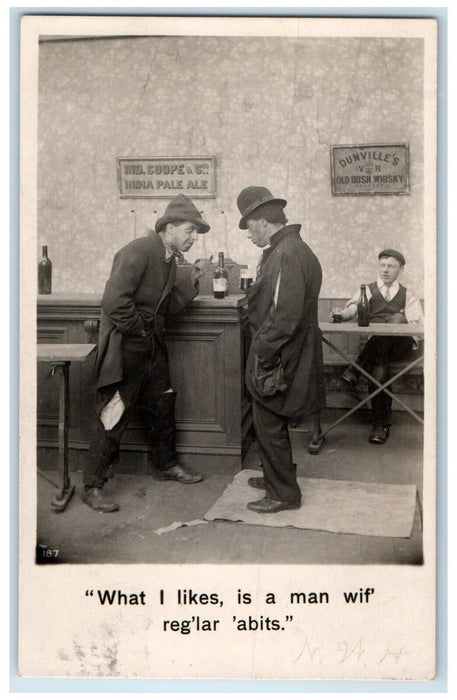 1908 Drunk Man At The Bar Bamforth Hartland Maine ME RPPC Photo Postcard