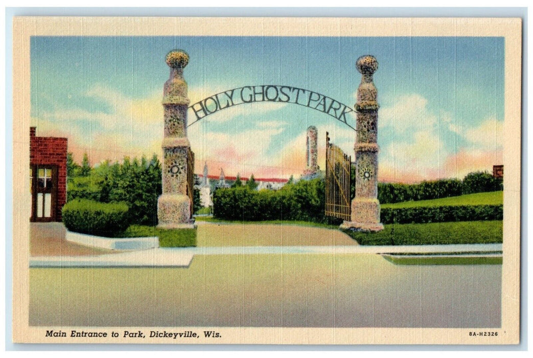 c1940 Main Entrance Park Dickeyville Wisconsin Unposted Vintage Antique Postcard